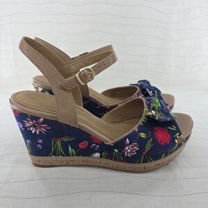 Clarks Womens Artisans Amelia Joyce Navy Floral Platform Wedge Heels Sz 11 NEW